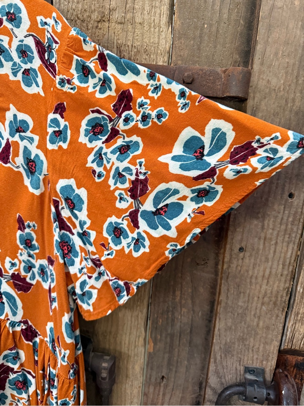 Ava & Viv Boho Summer Dress Women’s Size X Orange Floral Flutter Sleeve VNeck - Picture 4 of 15